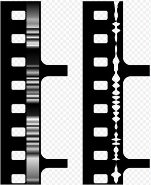 Film sound tracks showing variable area and variable density
